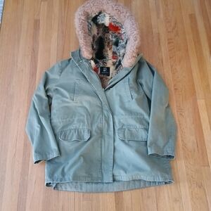 Women's Green Hooded Parka Coat By NY&C With Removable Liner